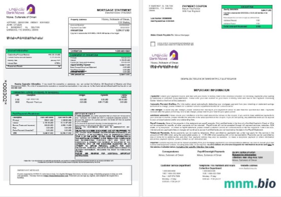 Oman Bank Nizwa wyciąg z kredytu hipotecznego w formatach Word i PDF 1-3